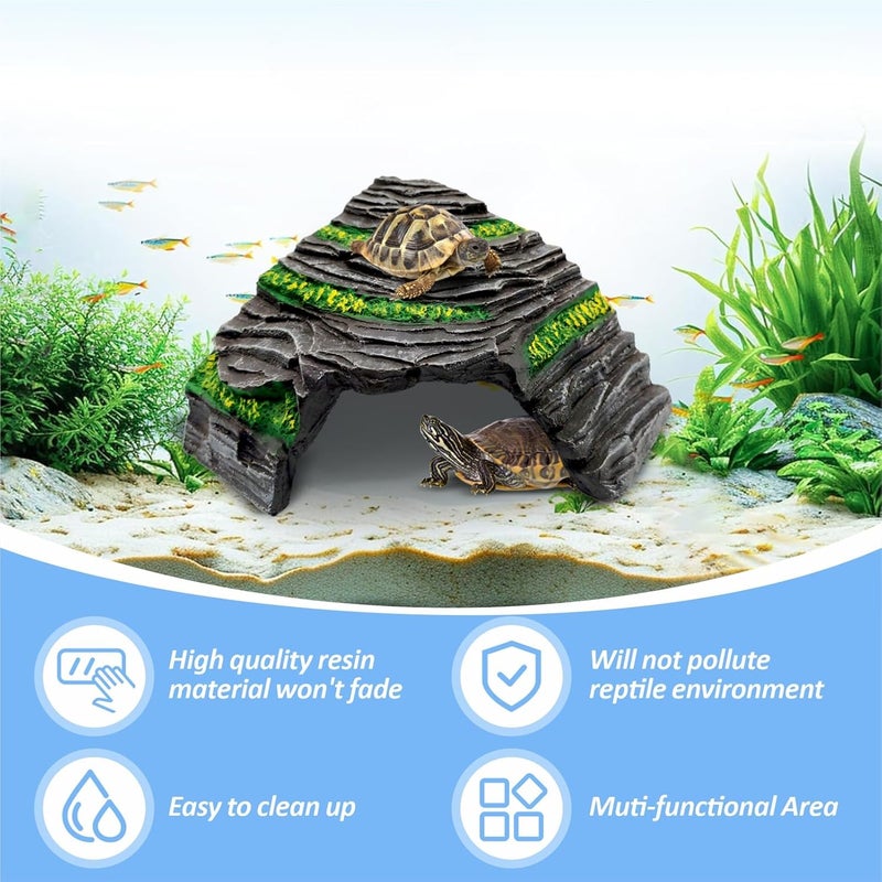 GOZILLA Small Reptile Hideout Cave,Turtle Tank Accessories Decor,Fish Tank Basking Platform for Small Bearded Dragon,Snake and Leopard Gecko.(Grey-S) - Image 5